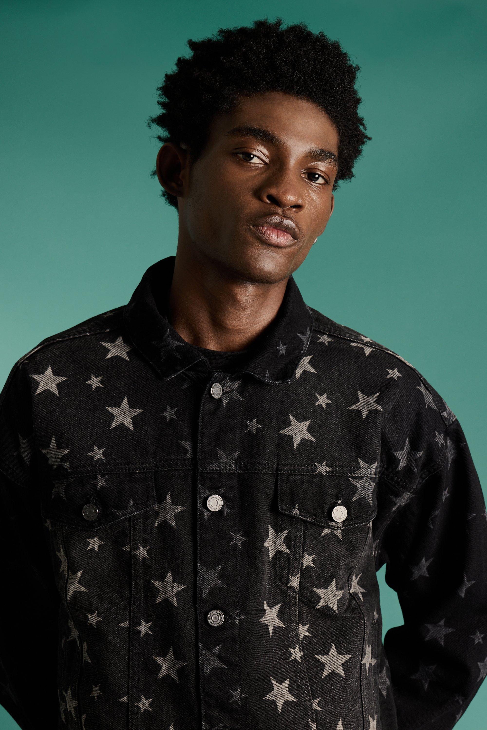 Black jean 2025 jacket with stars